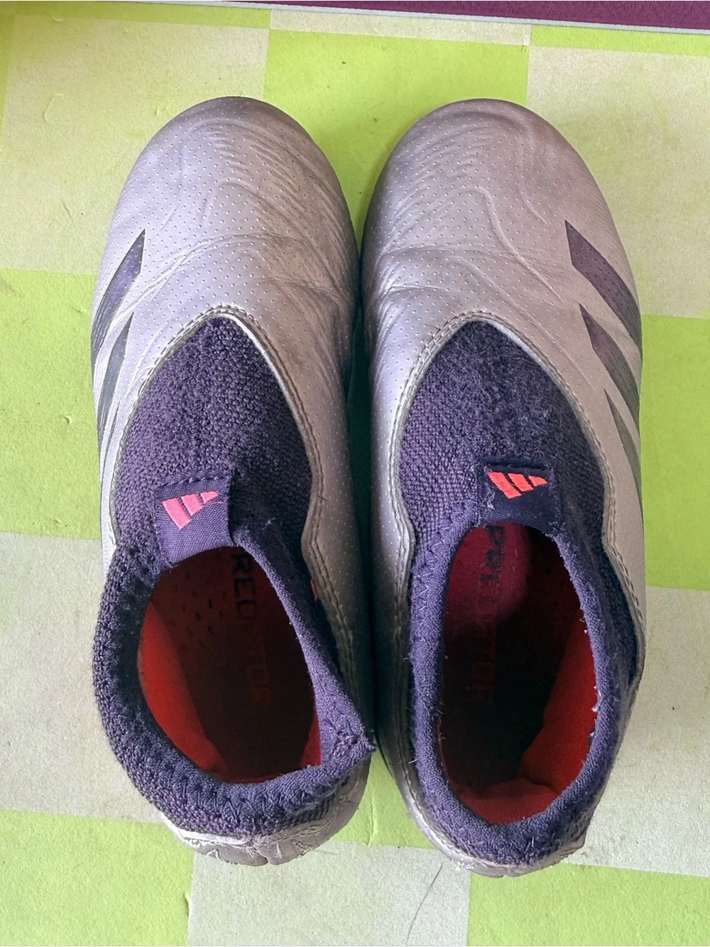 adidas Kids Predator Soccer Shoes in Silver, Navy, and Coral